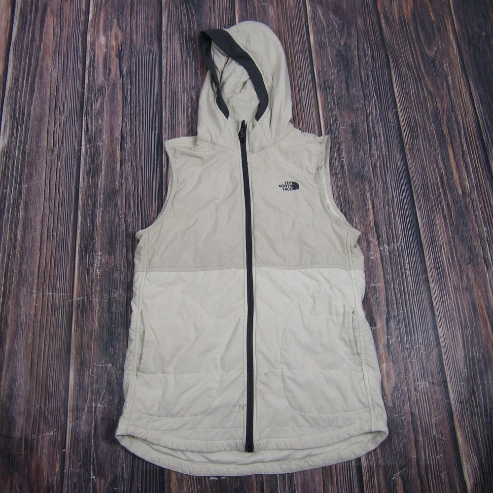 The North Face Womens Small Beige Hooded Long Quilted Insulated Vest Winter‎